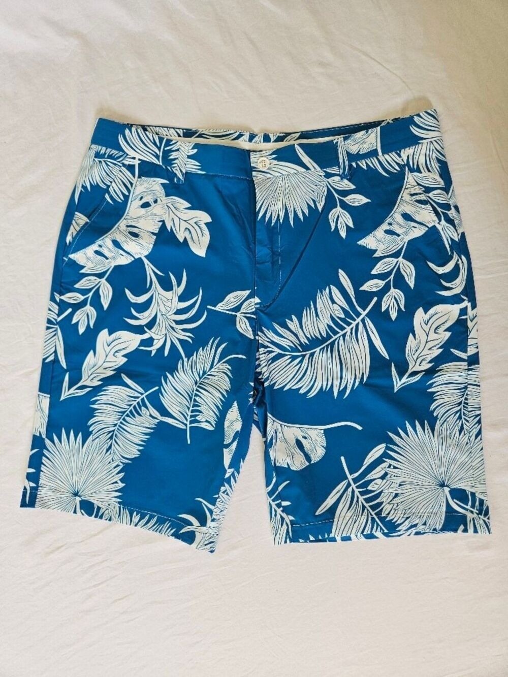 NWT Size 38 Snover Menswear Teal Blue Floral Palm Print Golf Shorts Pockets